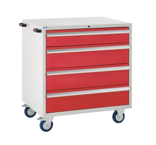Mobile Euroslide cabinet with 4 drawers in red