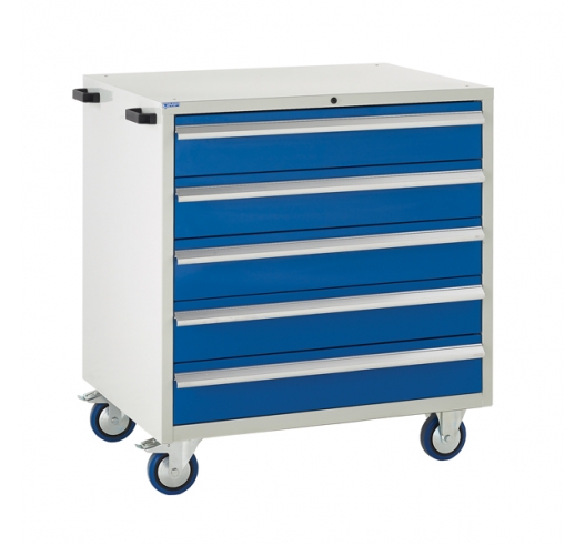 Mobile Euroslide cabinet with 5 drawers in blue