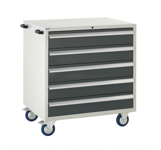 Mobile Euroslide cabinet with 5 drawers in grey