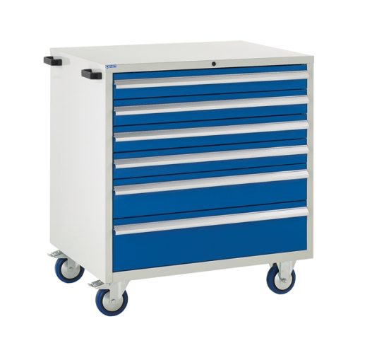 Mobile Euroslide cabinet with 6 drawers in blue