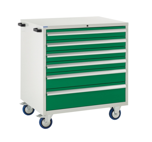 Mobile Euroslide cabinet with 6 drawers in green