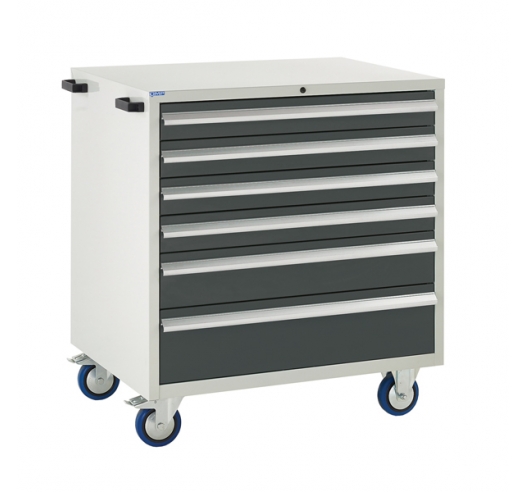 Mobile Euroslide cabinet with 6 drawers in grey