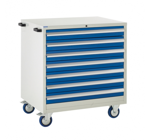 Mobile Euroslide cabinet with 7 drawers in blue