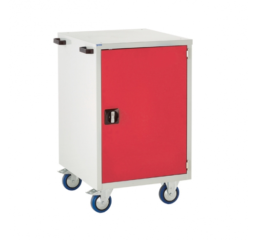 Mobile Euroslide cabinet with 1 cupboard in red