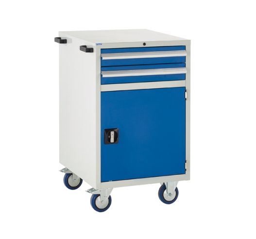 Mobile Euroslide cabinet with 2 drawers and 1 cupboard in blue