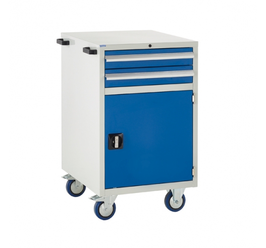 Mobile Euroslide cabinet with 2 drawers and 1 cupboard in blue