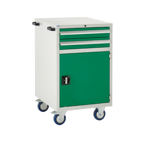 Mobile Euroslide cabinet with 2 drawers and 1 cupboard in green