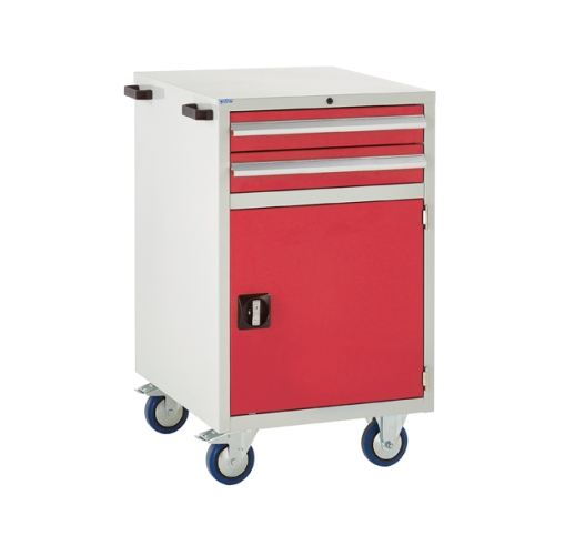 Mobile Euroslide cabinet with 2 drawers and 1 cupboard in red