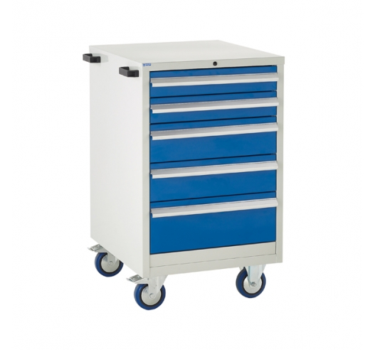 Mobile Euroslide cabinet with 5 drawers in blue