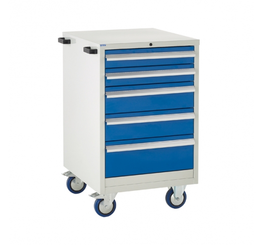 Mobile Euroslide cabinet with 5 drawers in blue