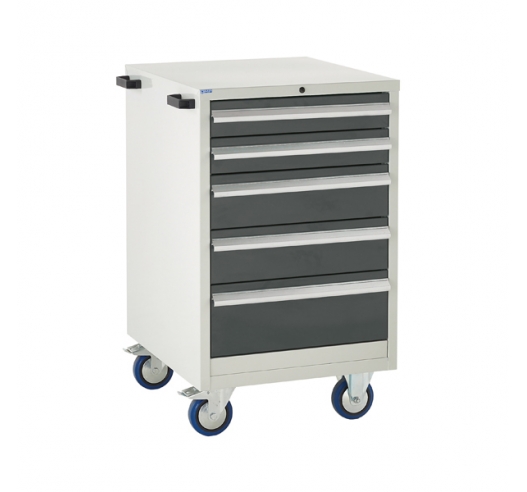 Mobile Euroslide cabinet with 5 drawers in grey