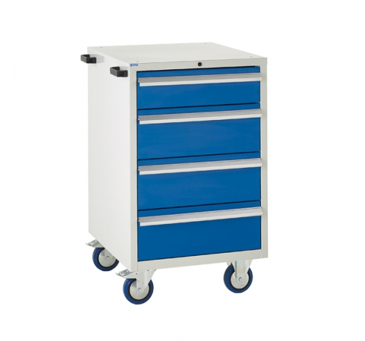 Mobile Euroslide cabinet with 4 drawers in blue