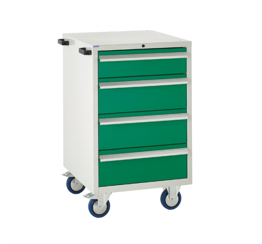 Mobile Euroslide cabinet with 4 drawers in green