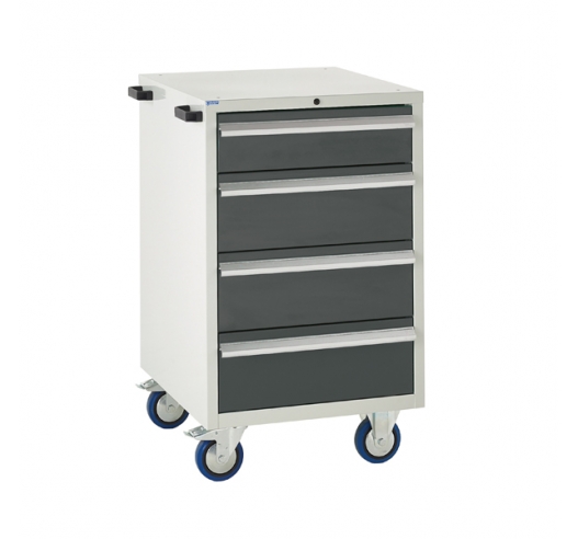 Mobile Euroslide cabinet with 4 drawers in grey