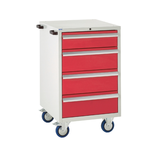 Mobile Euroslide cabinet with 4 drawers in red