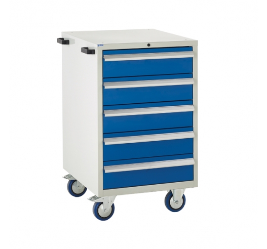 Mobile Euroslide cabinet with 5 drawers in blue