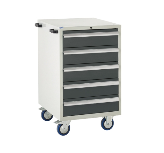 Mobile Euroslide cabinet with 5 drawers in grey