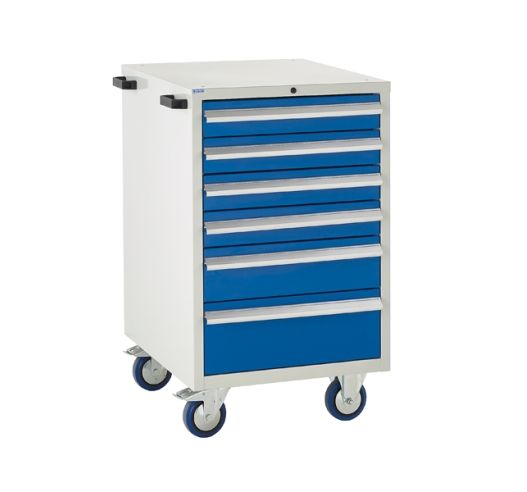Mobile Euroslide cabinet with 6 drawers in blue