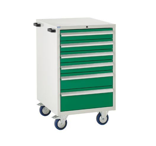 Mobile Euroslide cabinet with 6 drawers in green