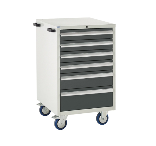 Mobile Euroslide cabinet with 6 drawers in grey