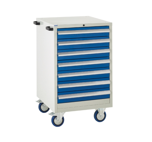 Mobile Euroslide cabinet with 7 drawers in blue