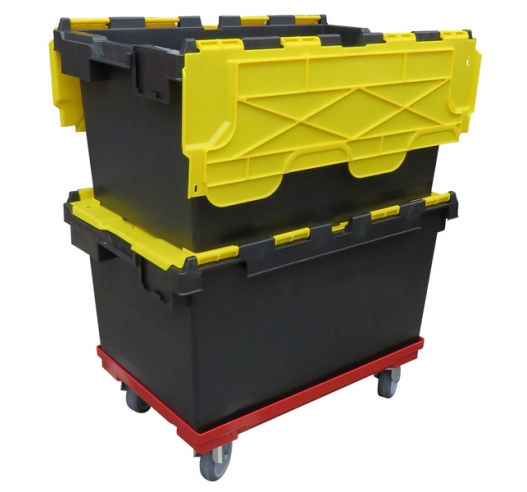 Yellow and Black Crates on Dolly