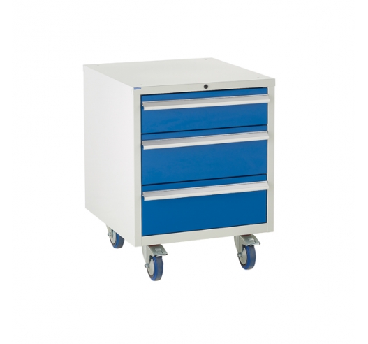 Under bench Euroslide cabinet with 3 drawers in blue