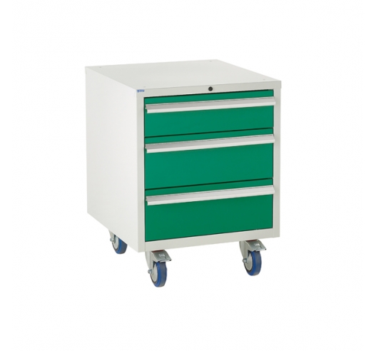 Under bench Euroslide cabinet with 3 drawers in green