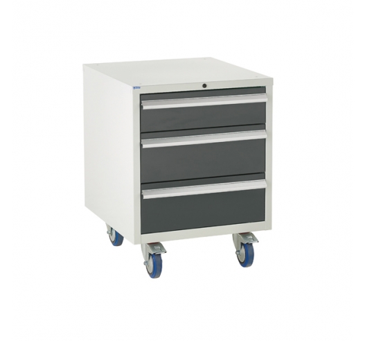 Under bench Euroslide cabinet with 3 drawers in grey
