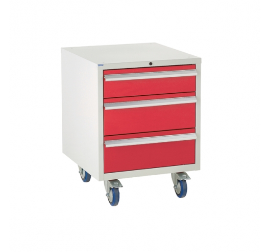 Under bench Euroslide cabinet with 3 drawers in red