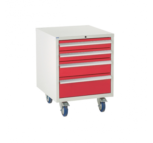 Under bench Euroslide cabinet with 4 drawers in red