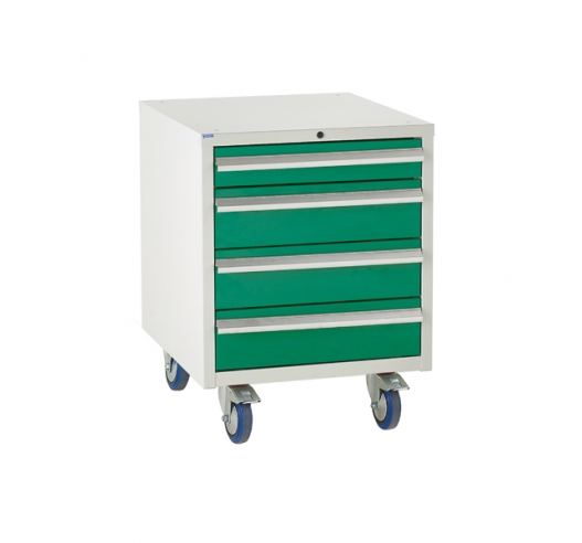 Under bench Euroslide cabinet with 4 drawers in green