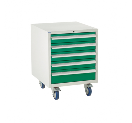 Under bench Euroslide cabinet with 5 drawers in green