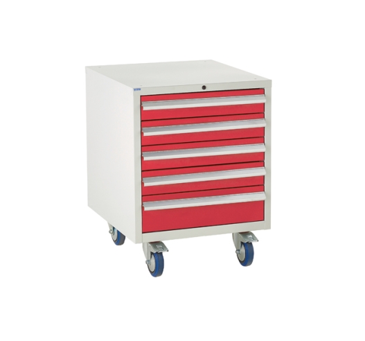 Under bench Euroslide cabinet with 5 drawers in red