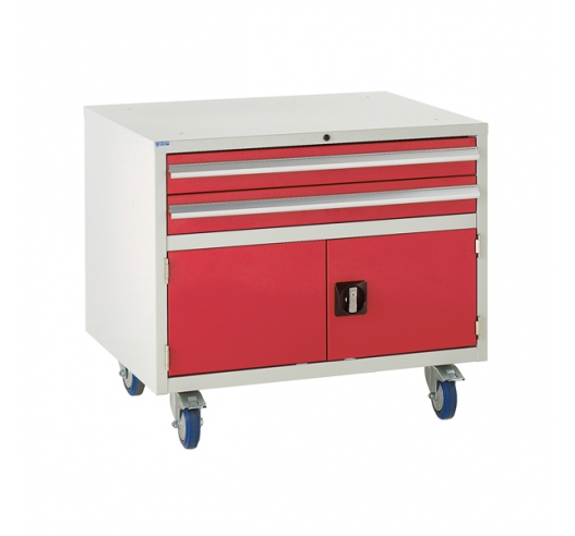 Under bench Euroslide cabinet with 2 drawers and 1 cupboard in red