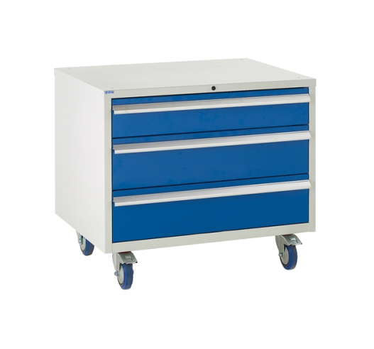 Under bench Euroslide cabinet with 3 drawers in blue
