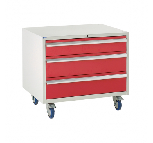 Under bench Euroslide cabinet with 3 drawers in red