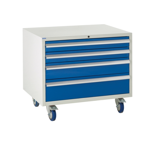 Under bench Euroslide cabinet with 4 drawers in blue