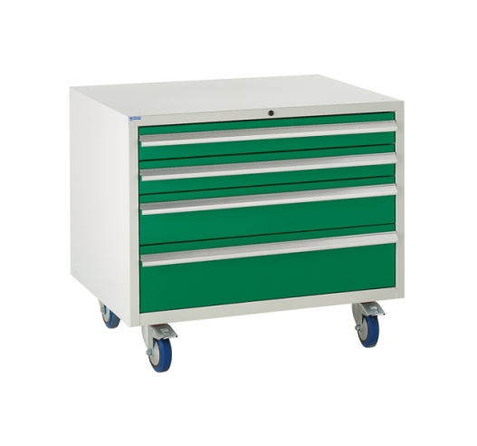 Under bench Euroslide cabinet with 4 drawers in green