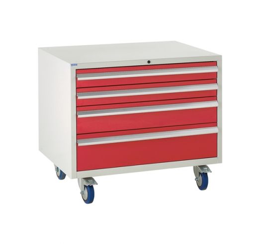 Under bench Euroslide cabinet with 4 drawers in red