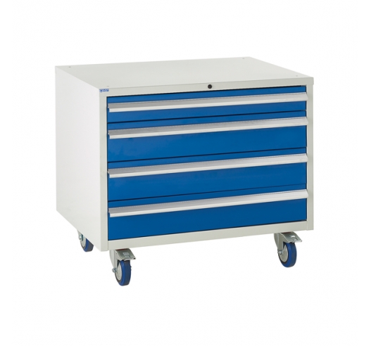 Under bench Euroslide cabinet with 4 drawers in blue