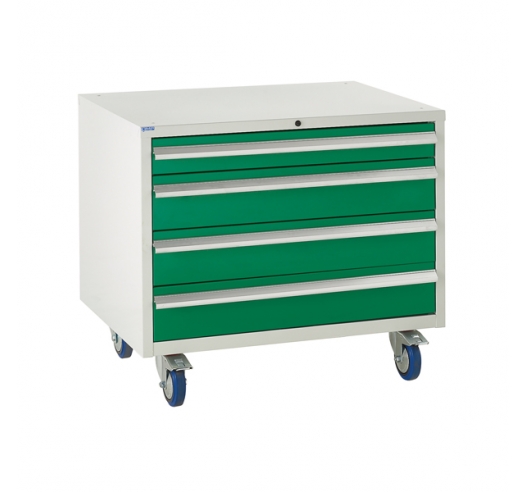 Under bench Euroslide cabinet with 4 drawers in green