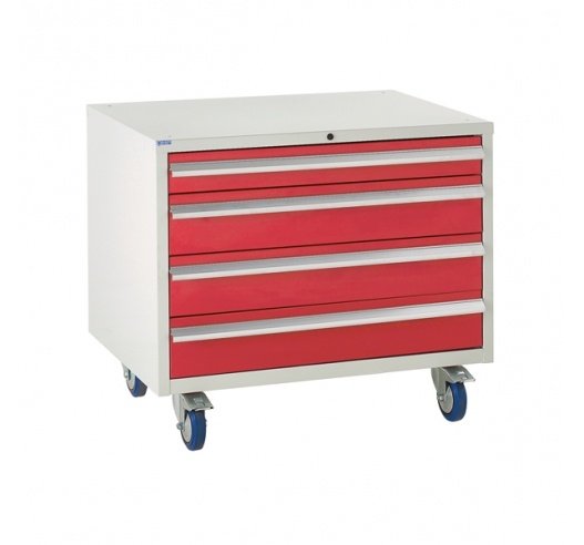 Under bench Euroslide cabinet with 4 drawers in red