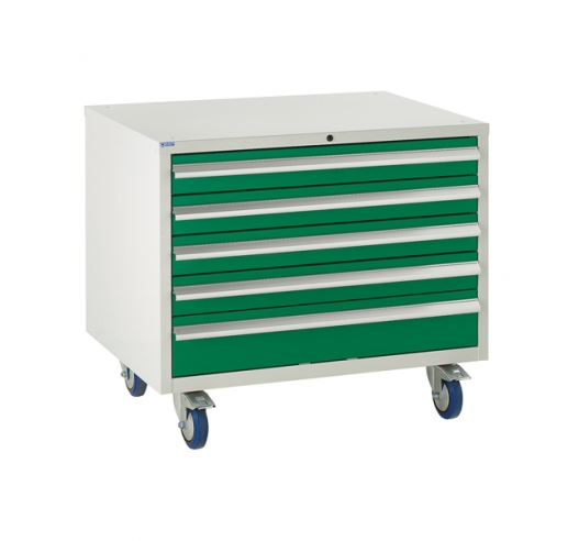 Under bench Euroslide cabinet with 5 drawers in green