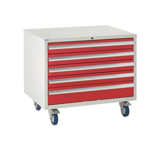 Under bench Euroslide cabinet with 5 drawers in red