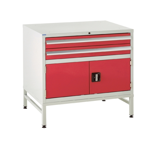 Under bench Euroslide cabinet and stand with 2 drawers and 1 cupboard in red