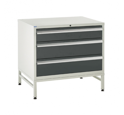 Under bench Euroslide cabinet and stand with 3 drawers in grey