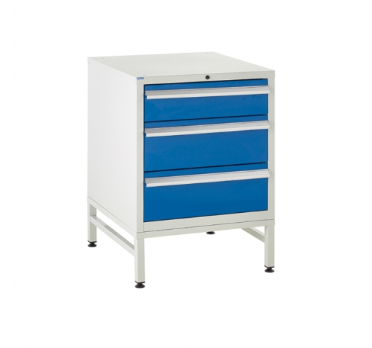 Under bench Euroslide cabinet and stand with 3 drawers in blue