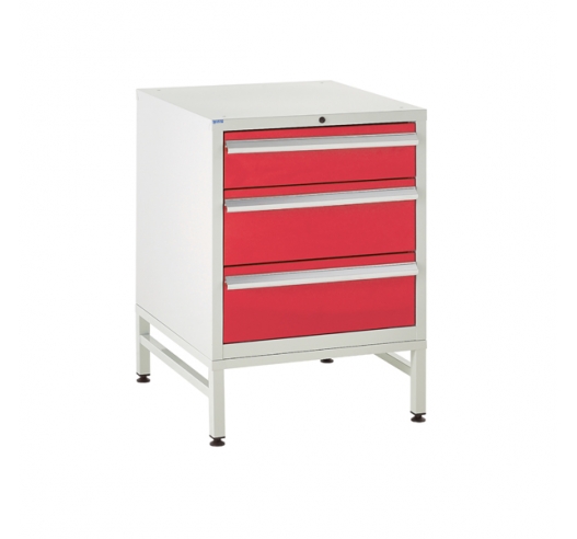 Under bench Euroslide cabinet and stand with 3 drawers in red