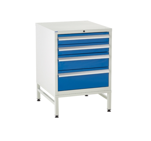 Under bench Euroslide cabinet and stand with 4 drawers in blue